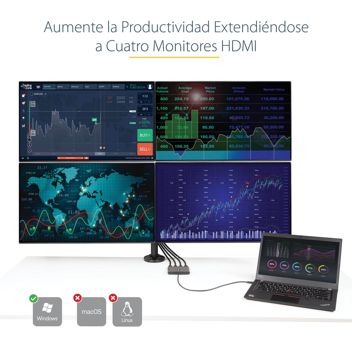 StarTech.com USBC2HD4 Adaptador gráfico USB 1920 x 1080 Pixeles Gris