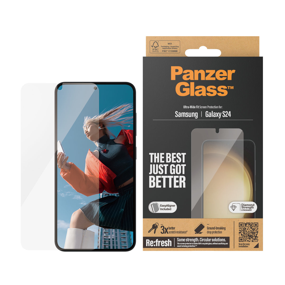 PanzerGlass ® Screen Protector Samsung Galaxy S24, Ultra-Wide Fit w. EasyAligner