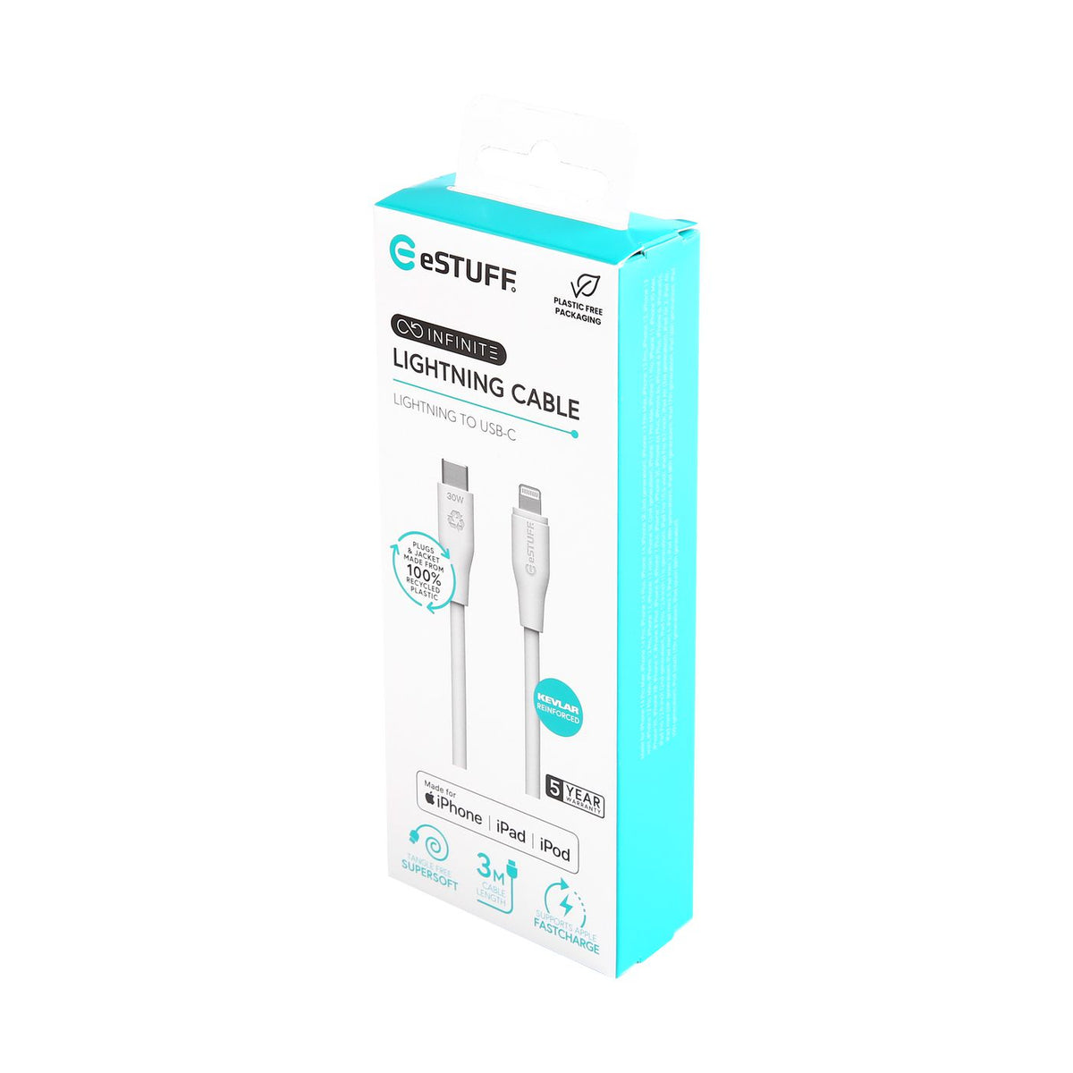 eSTUFF ES602370 cable de conector Lightning 3 m Blanco (4)