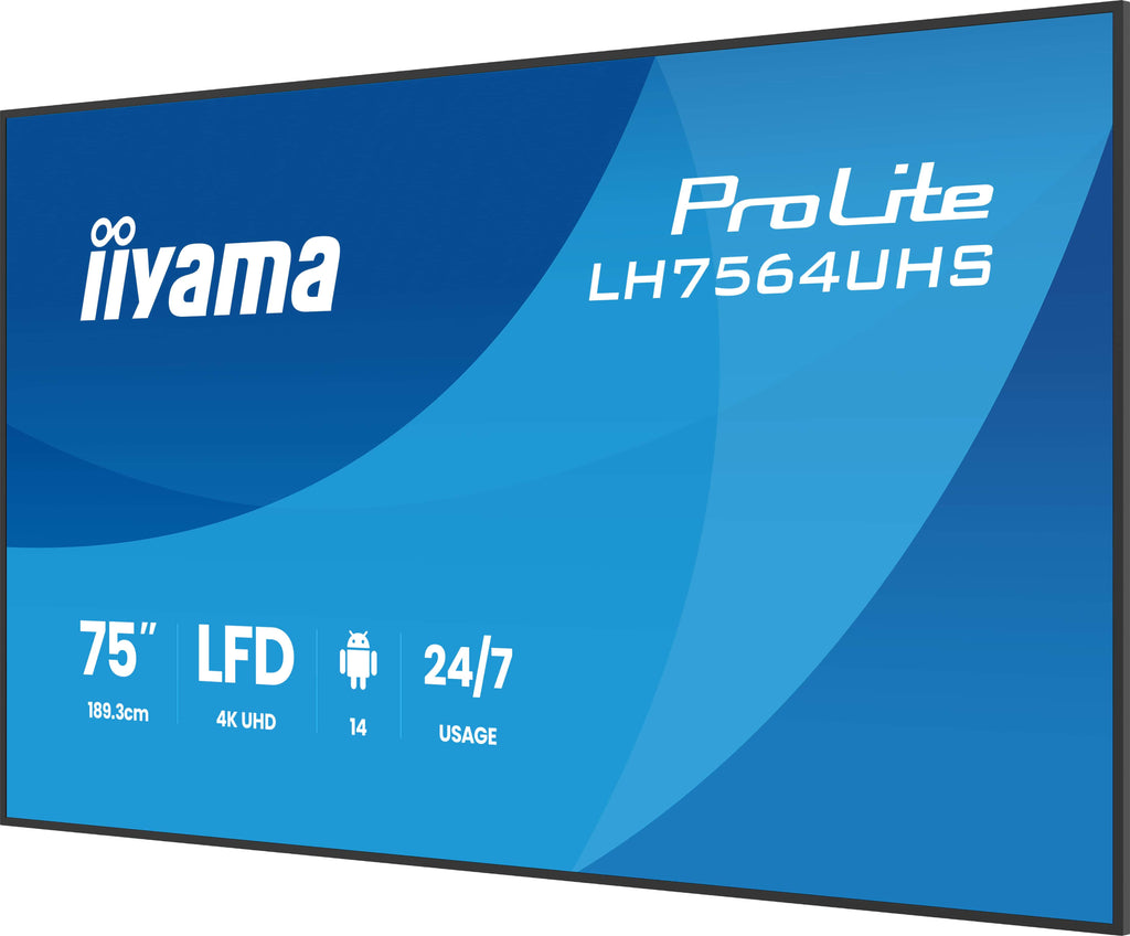 iiyama LH7564UHS-B1AG pantalla de señalización Pantalla plana para señalización digital 190,5 cm (75") Wifi 500 cd / m² 4K Ultra HD Negro Procesador incorporado Android 24/7 (7)