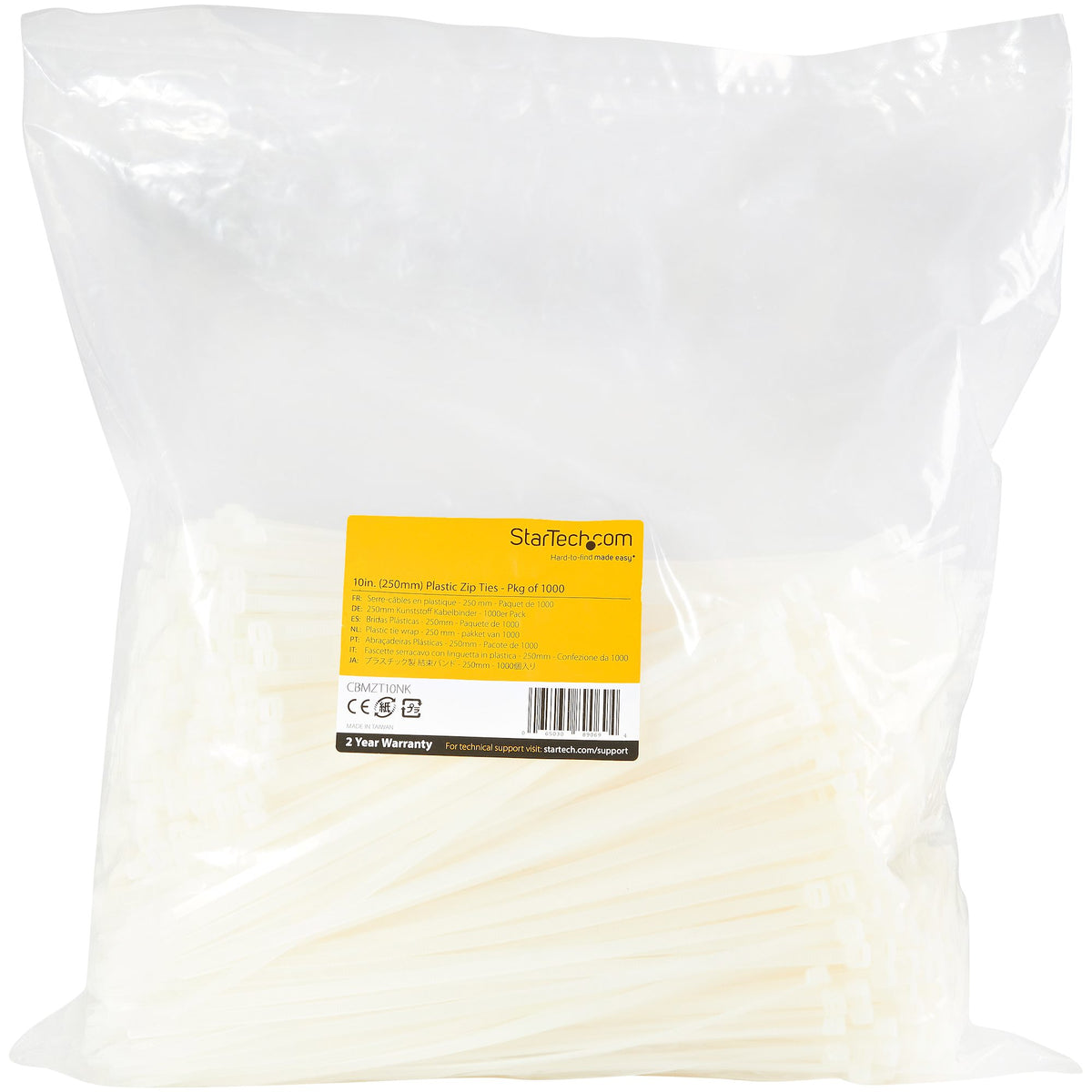 StarTech.com CBMZT10NK presilla Brida reutilizable Nylon, Plástico Blanco 1000 pieza(s) (6)