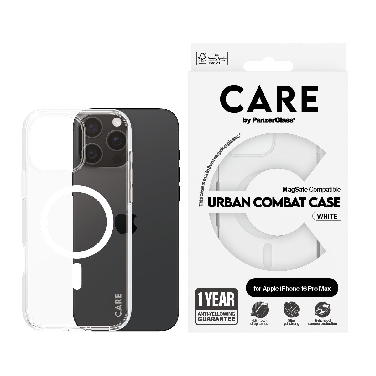 PanzerGlass CARE™ by ® Funda Urban Combat Transparente con MagSafe Blanco iPhone (1340)