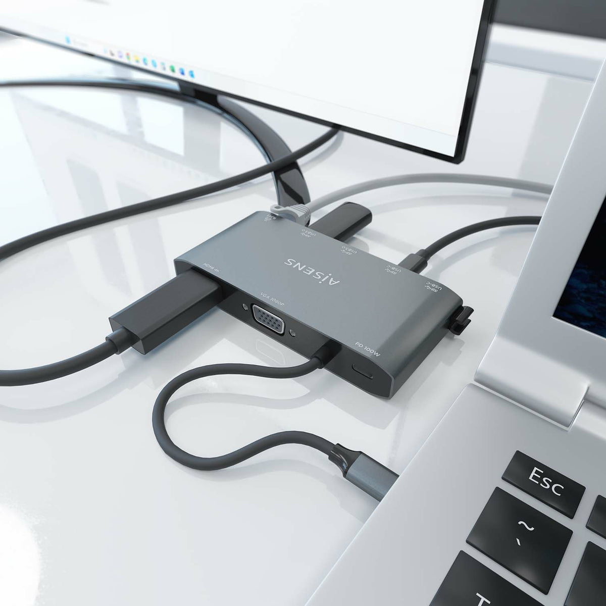 AISENS ASUC-8P010-GR base para portátil y replicador de puertos Alámbrico USB 3.2 Gen 1 (3.1 Gen 1) Type-C (7)