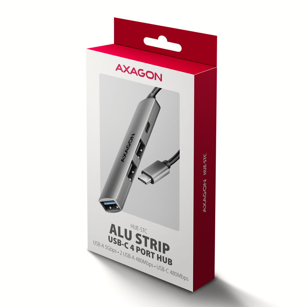 Axagon HUB USB HUE-STC, 4x USB ALU STRIP hub, 1x USB-A 5Gbps, 2x USB-A & 1x USB-C 480Mbps, kabel USB-C 12cm USB 3.2 Gen 1 (3.1 Gen 1) Type-C 5 Mbit/s Gris (7)