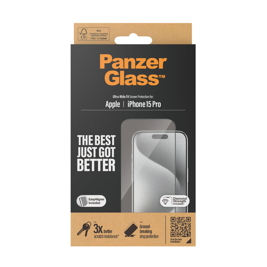 PanzerGlass ® Screen Protector iPhone 15 Pro | Ultra-Wide Fit w. EasyAligner Protector de pantalla Apple 1 pieza(s) (3)