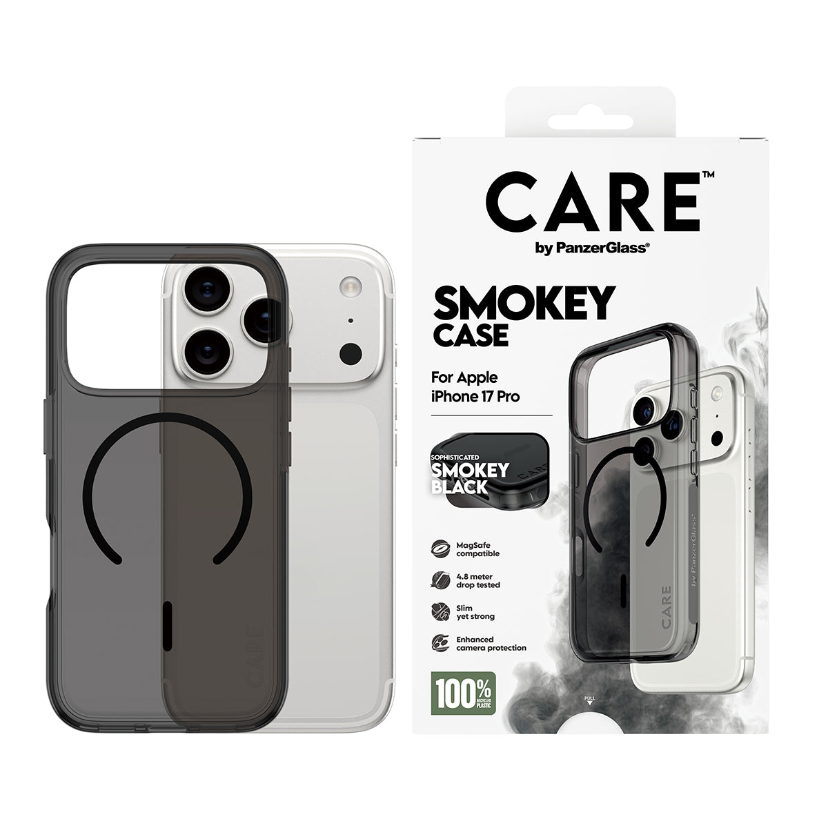 PanzerGlass CARE™ by ® Smokey Case w. Black MagSafe iPhone 17 Pro funda