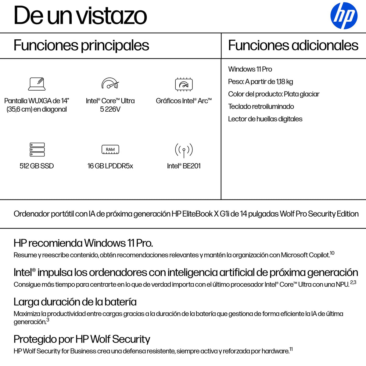 HP EliteBook X G1i Next Gen AI PC Wolf Pro Security Edition Copilot+ PC Intel Core Ultra 5 226V Portátil 35,6 cm (14") WUXGA 16 GB LPDDR5x-SDRAM 512 GB SSD Wi-Fi 7 (802.11be) Windows 11 Pro Plata (4)