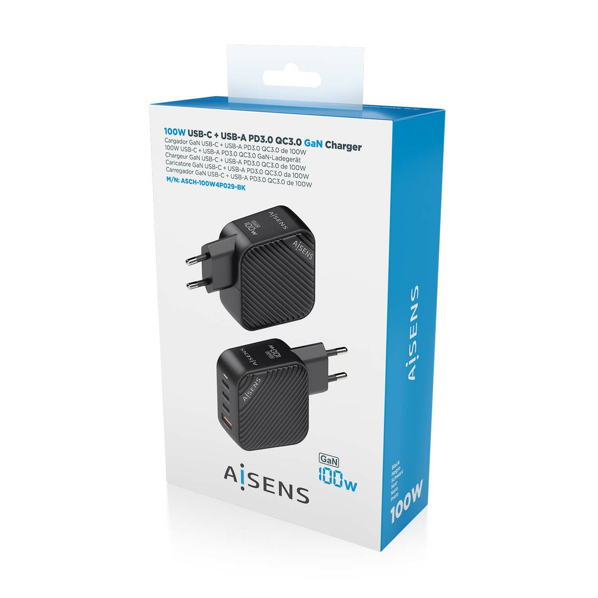 AISENS ASCH-100W4P029-BK cargador de dispositivo móvil Universal Corriente alterna Carga rápida Interior (7)