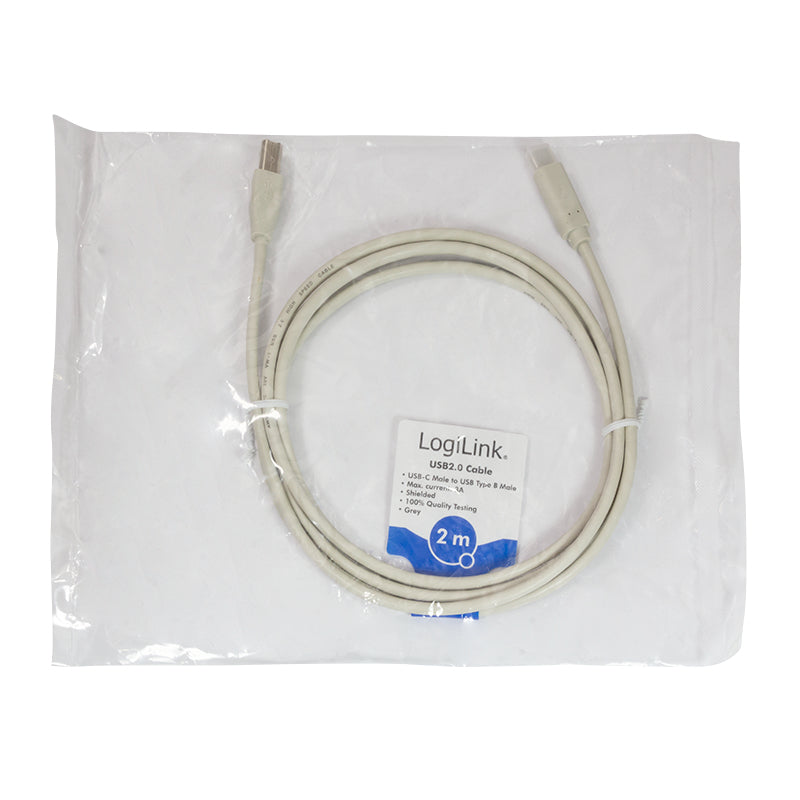 LogiLink CU0161 cable USB USB 2.0 2 m USB C USB B 0,48 Gbit/s Gris (5)
