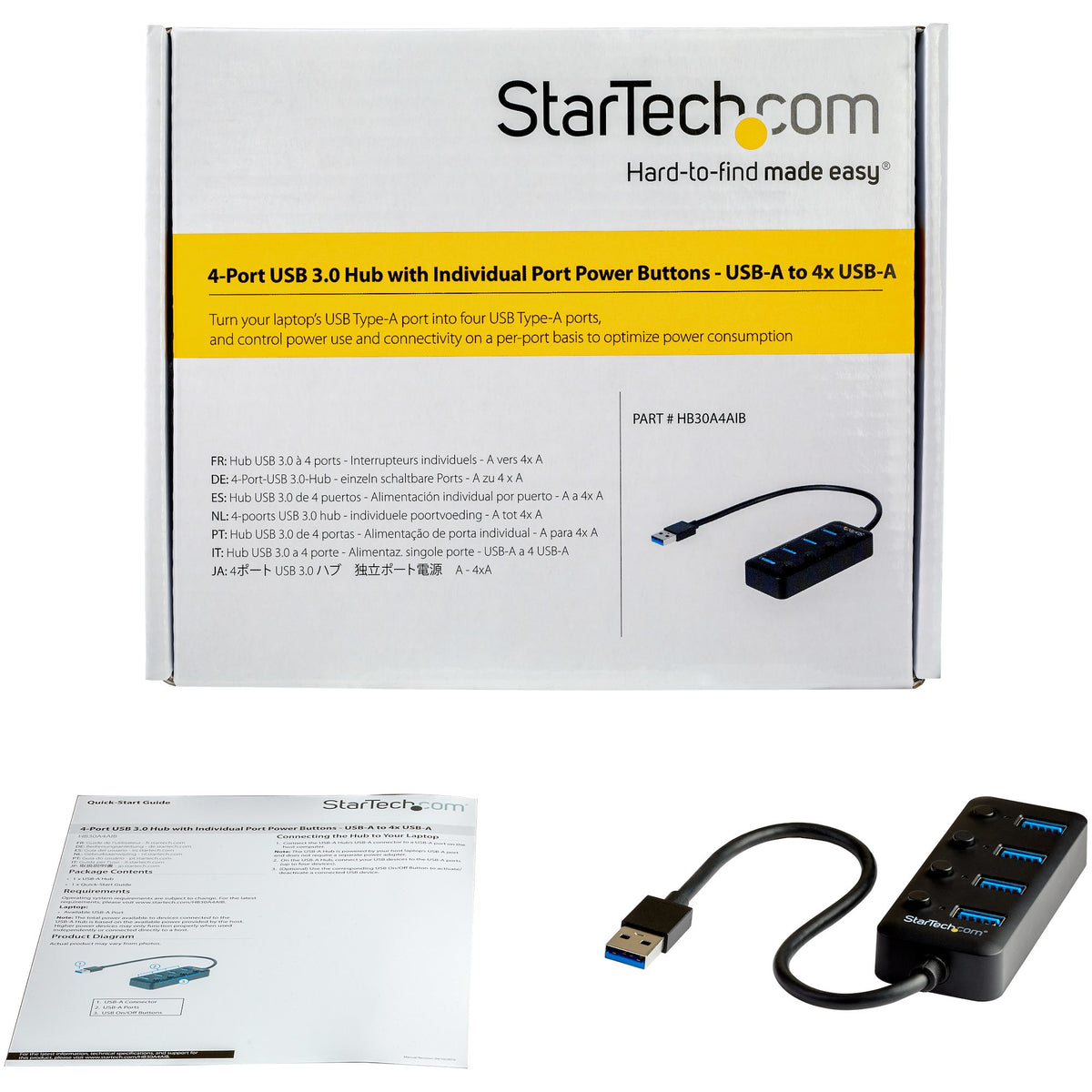 StarTech.com HB30A4AIB hub de interfaz USB 3.2 Gen 1 (3.1 Gen 1) Type-A 5000 Mbit/s Negro (4)