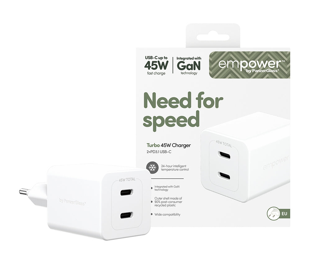 PanzerGlass empower™ by ® Turbo 45W Charger incl. 2 x USB-C | EU Plug | Silver White Smartphone Blanco Corriente alterna Carga rápida Interior (2)