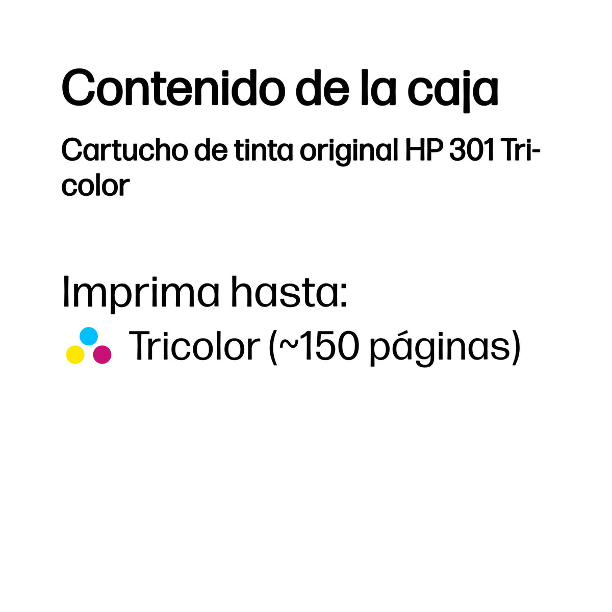 HP 301 Tri-color Original Ink Cartridge cartucho de tinta 1 pieza(s) Rendimiento estándar Cian, Magenta, Amarillo (4)