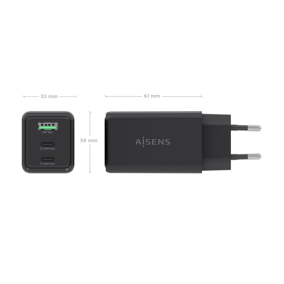 AISENS ASCH-65W3P073-BK cargador de dispositivo móvil Cámara digital, GPS, Teléfono móvil, Portátil, Smartphone, Tableta, Universal Corriente alterna Carga rápida Interior (5)