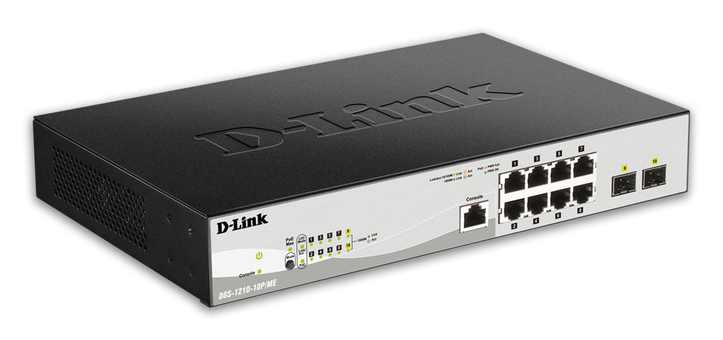 D-Link DGS-1210-10P/ME/E switch Gestionado L2/L3 Gigabit Ethernet (10/100/1000) Energía sobre Ethernet (PoE) Negro, Gris