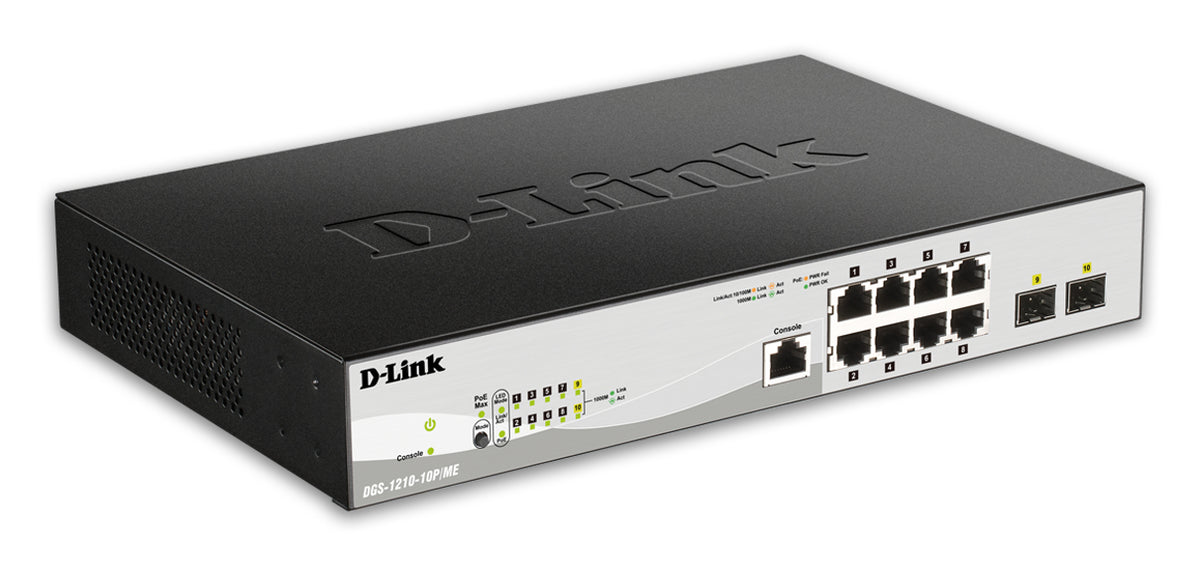 D-Link DGS-1210-10P/ME/E switch Gestionado L2/L3 Gigabit Ethernet (10/100/1000) Energía sobre Ethernet (PoE) Negro, Gris