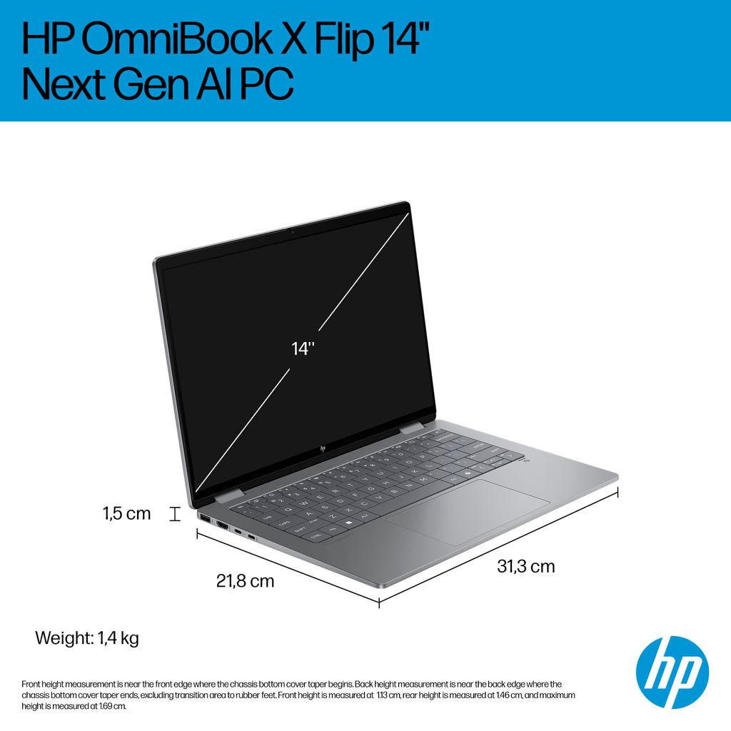 HP OmniBook X FlipNGAI 14-fm0005na Copilot+ PC Intel Core Ultra 5 226V Hybrid (2-in-1) 35.6 cm (14") Touchscreen 2K 16 GB LPDDR5x-SDRAM 512 GB SSD Wi-Fi 7 (802.11be) Windows 11 Home Silver (6)