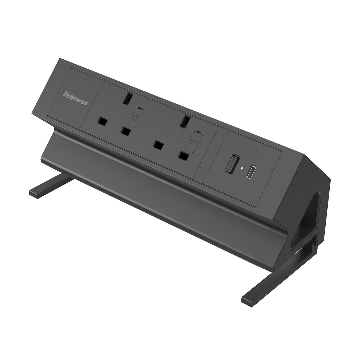 Fellowes Power Desk Type G Clamp Fit 2x230v 1xUSB-A 1x USB-C Socket 2m Cable Black - 100136987 base múltiple 2 salidas AC Interior Negro