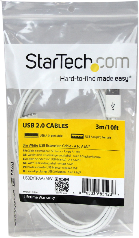 Startech USBEXTPAA3MW - Macho a Hembra USB A, Extensor, Blanco (2)
