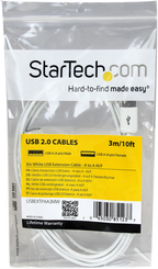 Startech USBEXTPAA3MW - Macho a Hembra USB A, Extensor, Blanco (2)