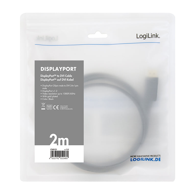 LogiLink CV0132 adaptador de cable de vídeo 3 m DisplayPort DVI Negro (4)