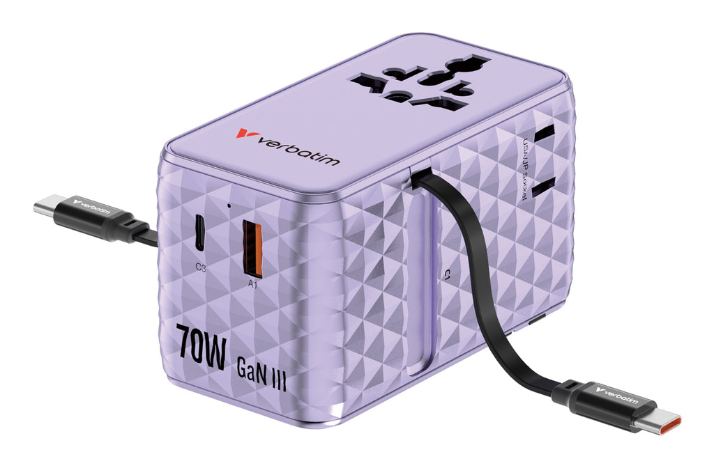 Verbatim Charge 'n' Travel 70W Universal Púrpura Corriente alterna Carga rápida