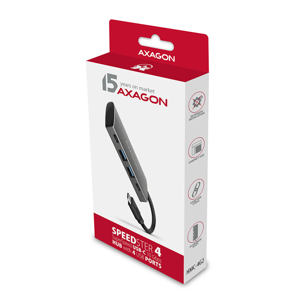 Axagon HMC-4G2 hub de interfaz USB 3.2 Gen 2 (3.1 Gen 2) Type-C 10000 Mbit/s Gris (3)