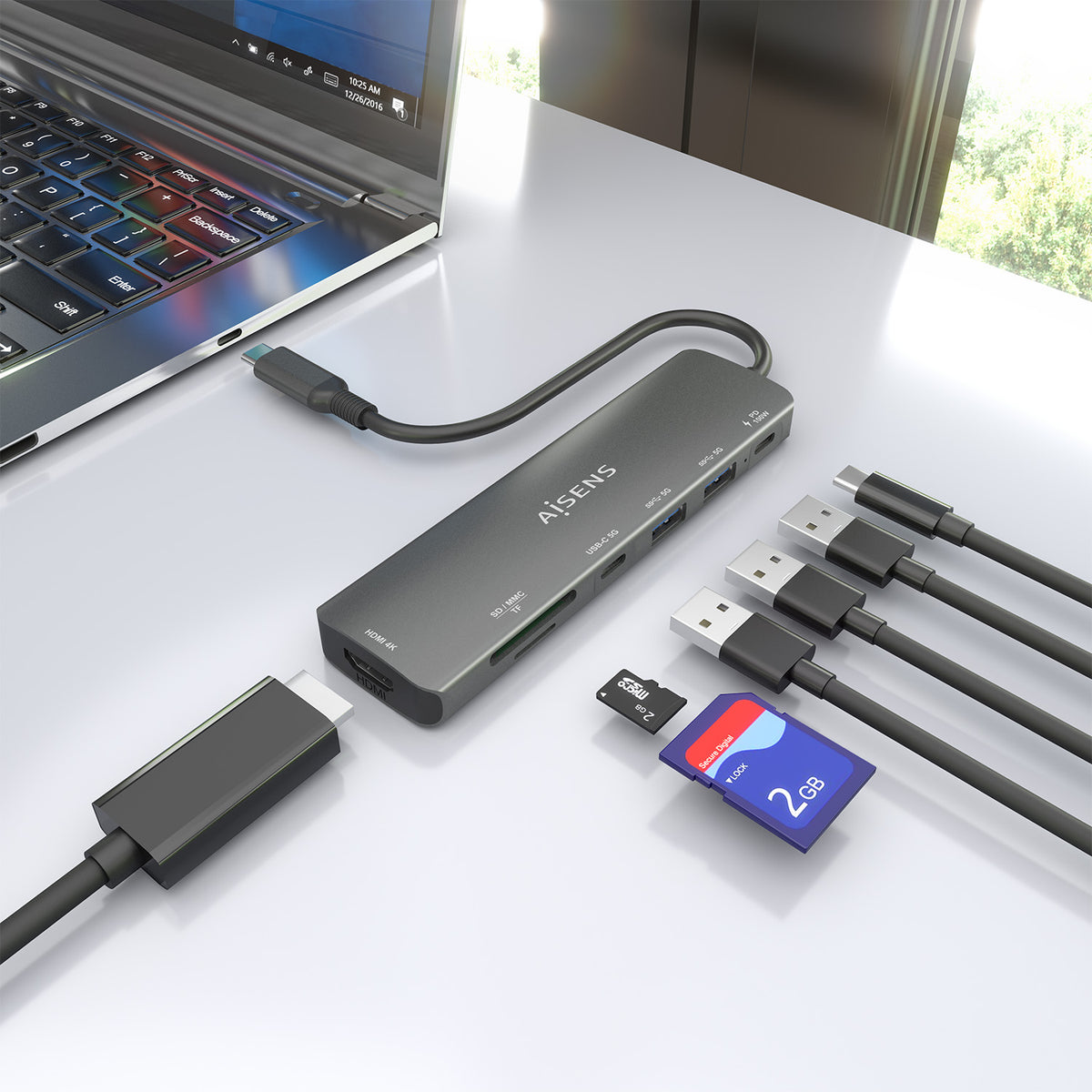 AISENS ASUC-7P026-GR base para portátil y replicador de puertos Alámbrico USB 3.2 Gen 1 (3.1 Gen 1) Type-C (7)
