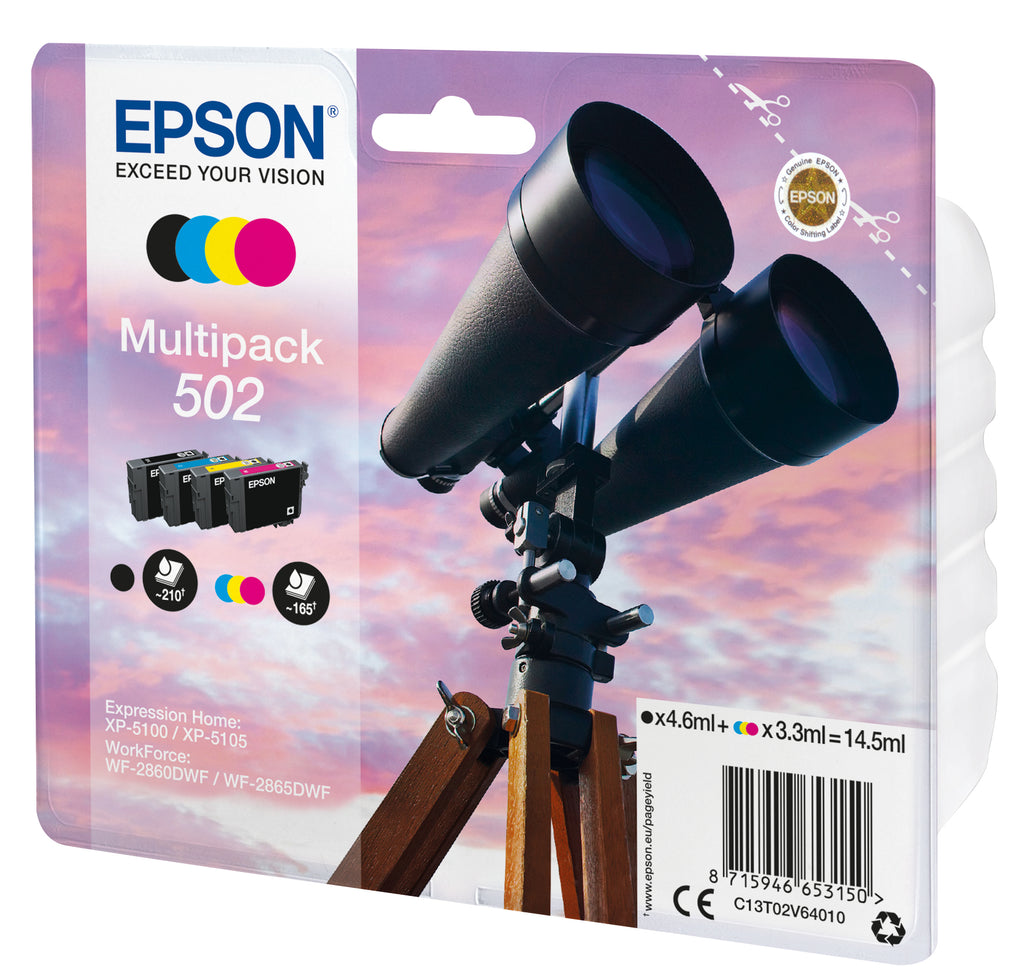 Epson 502 cartucho de tinta 1 pieza(s) Original Rendimiento estándar Negro, Cian, Magenta, Amarillo