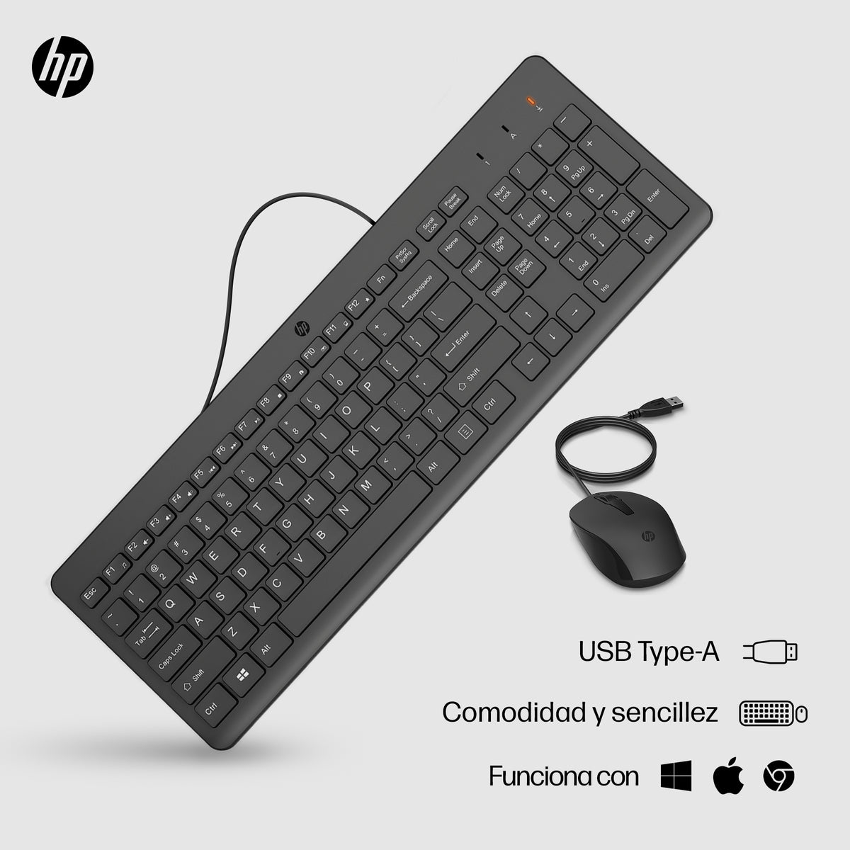 HP 150 Wired Mouse and Keyboard Combination teclado Ratón incluido Hogar / Oficina USB Negro (3)