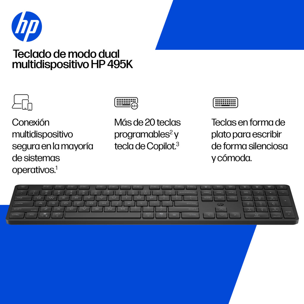 HP 495K Multi-Device Dual-Mode Keyboard teclado Universal USB + Bluetooth Negro (4)