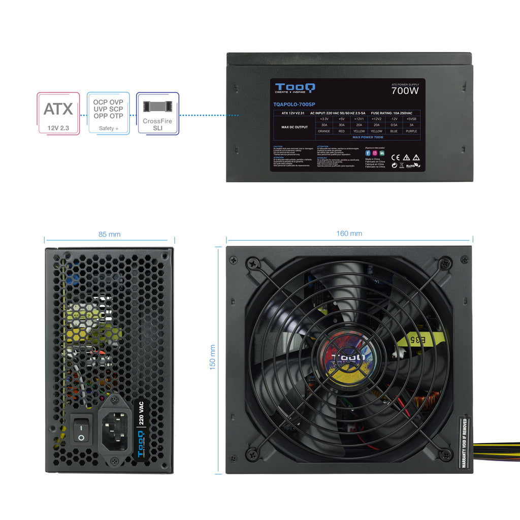 TooQ TQAPOLO-700SP unidad de fuente de alimentación 700 W 20+4 pin ATX ATX Negro (5)