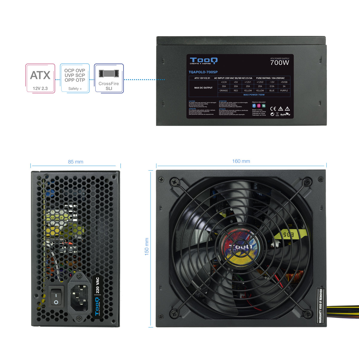 TooQ TQAPOLO-700SP unidad de fuente de alimentación 700 W 20+4 pin ATX ATX Negro (5)