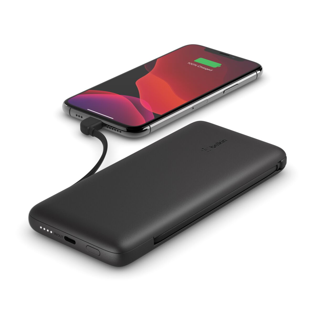 Cargador portátil - 10000 mAh - 23 vatios - Fast Charge, PD - 2 conectores de salida (Lightning, USB-C) - negro
