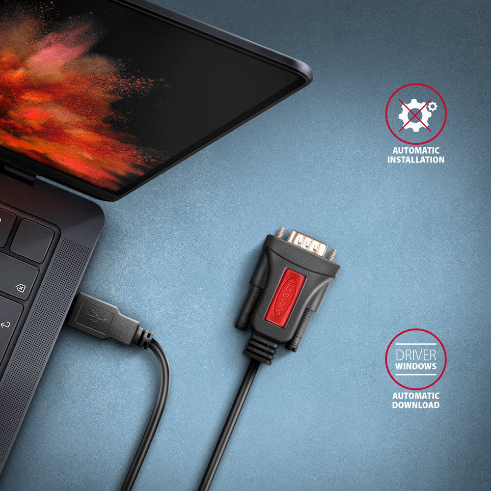 Axagon ADS-1PSN USB-A 2.0 - serial RS-232 DB9-M Prolific adapter cable 1.5m - Adapter - Digital/Daten cable de serie Negro 1,5 m USB tipo A (4)
