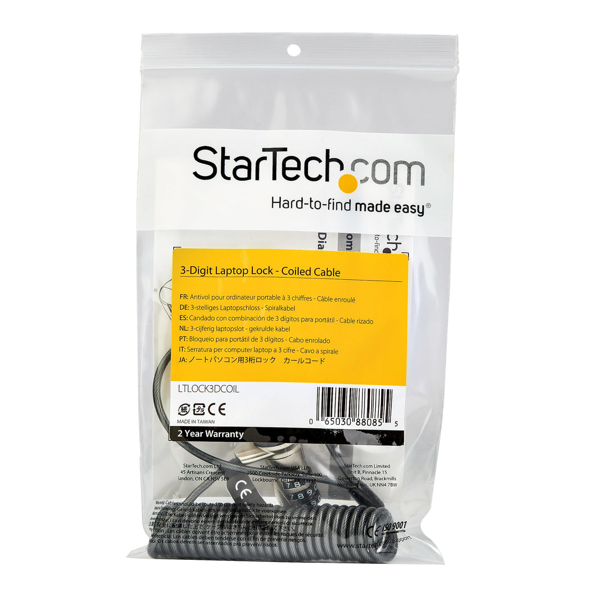 StarTech.com LTLOCK3DCOIL cable antirrobo Negro, Acero inoxidable (4)