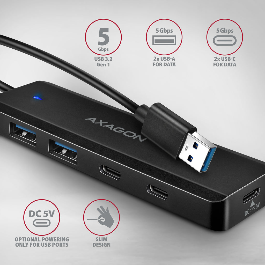 Axagon HUE-C2A hub de interfaz USB 3.2 Gen 1 (3.1 Gen 1) Type-A 5000 Mbit/s Negro (2)
