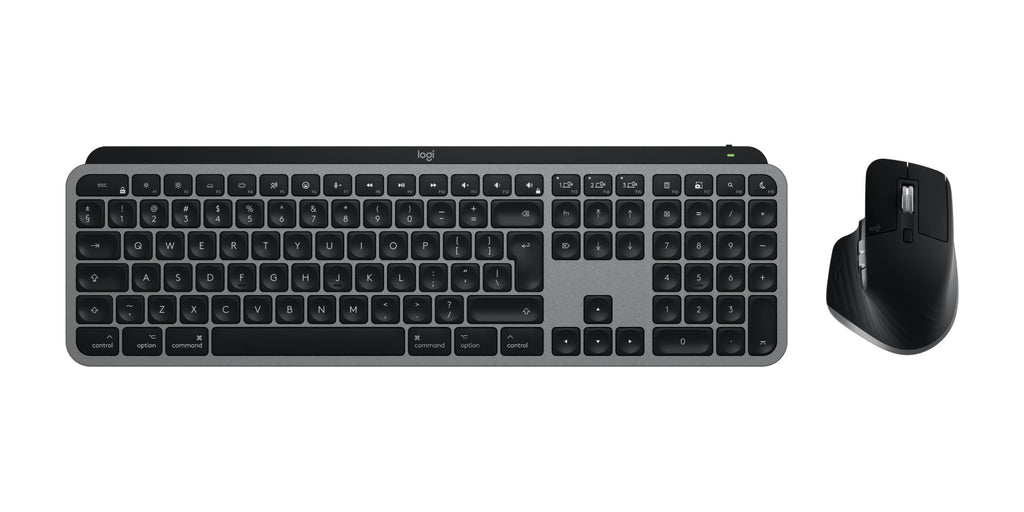 Logitech Master MX Keys S Combo for Mac teclado Ratón incluido Hogar / Oficina RF Wireless + Bluetooth QWERTY Internacional de EE.UU. Aluminio, Negro (2)