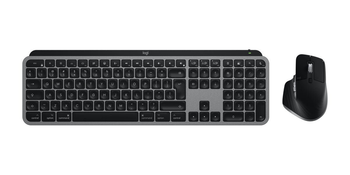 Logitech Master MX Keys S Combo for Mac teclado Ratón incluido Hogar / Oficina RF Wireless + Bluetooth QWERTY Internacional de EE.UU. Aluminio, Negro (2)