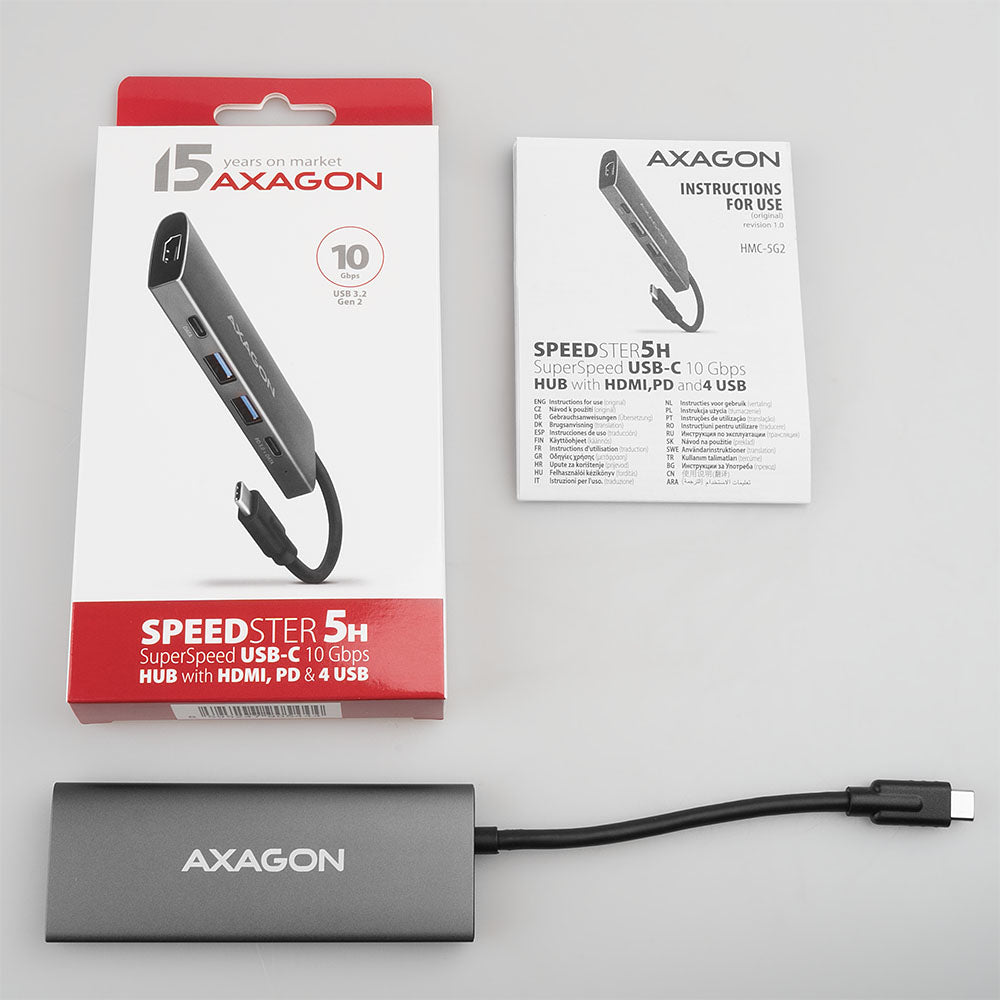 Axagon HMC-5G2 base para portátil y replicador de puertos Alámbrico USB 3.2 Gen 2 (3.1 Gen 2) Type-C Gris (3)