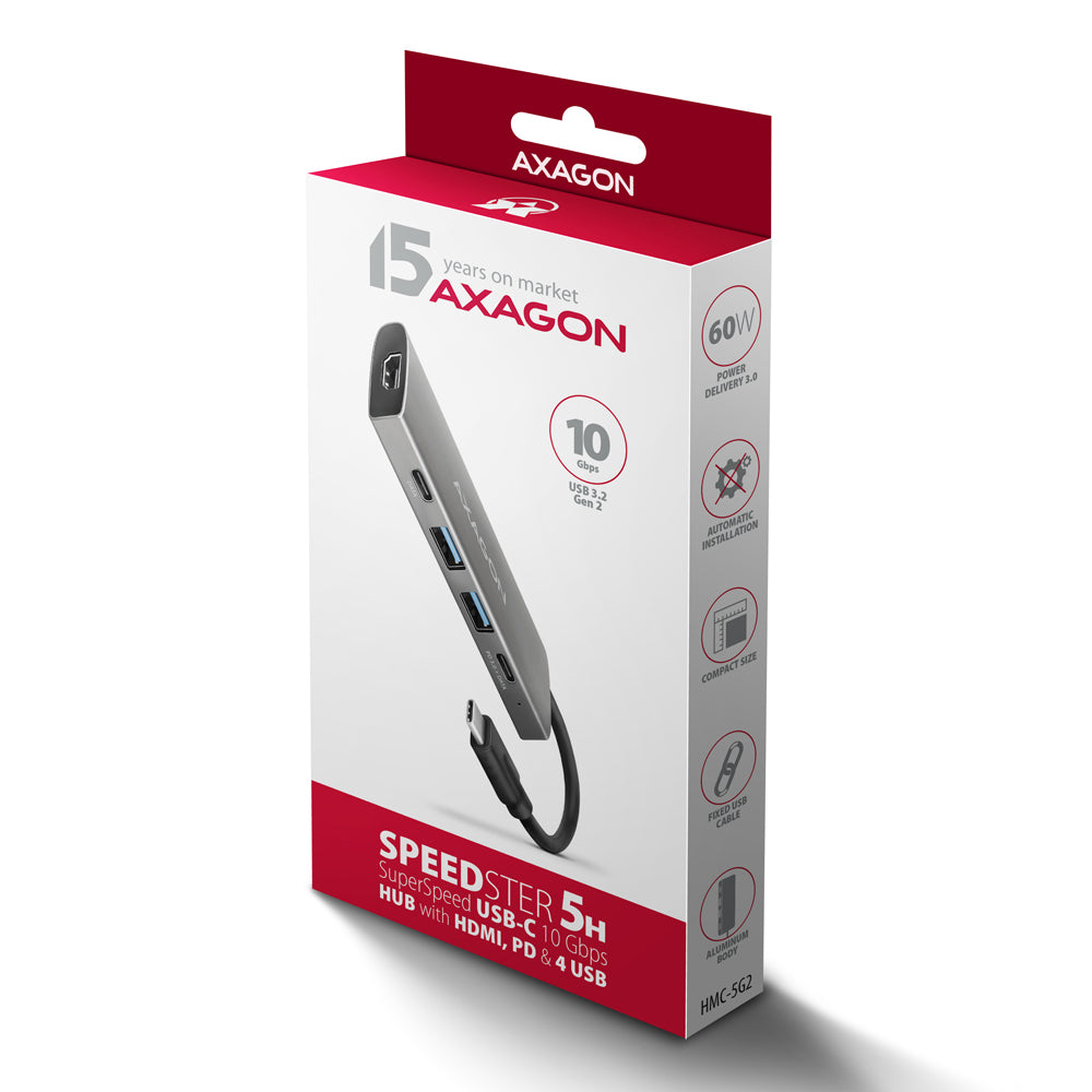 Axagon HMC-5G21 base para portátil y replicador de puertos Alámbrico USB 3.2 Gen 2 (3.1 Gen 2) Type-C Gris (9)