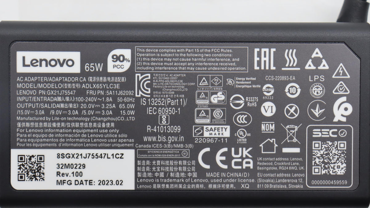 Lenovo 5A11J62092 adaptador e inversor de corriente Interior 65 W Negro (6)
