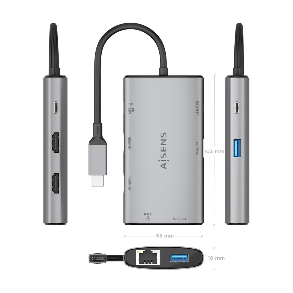 AISENS ASUC-7P049-GR base para portátil y replicador de puertos Alámbrico USB 3.2 Gen 1 (3.1 Gen 1) Type-C (5)