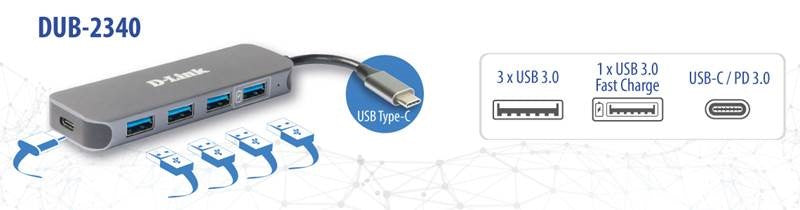 D-Link DUB-2340 hub de interfaz USB Tipo C 5000 Mbit/s Gris (3)