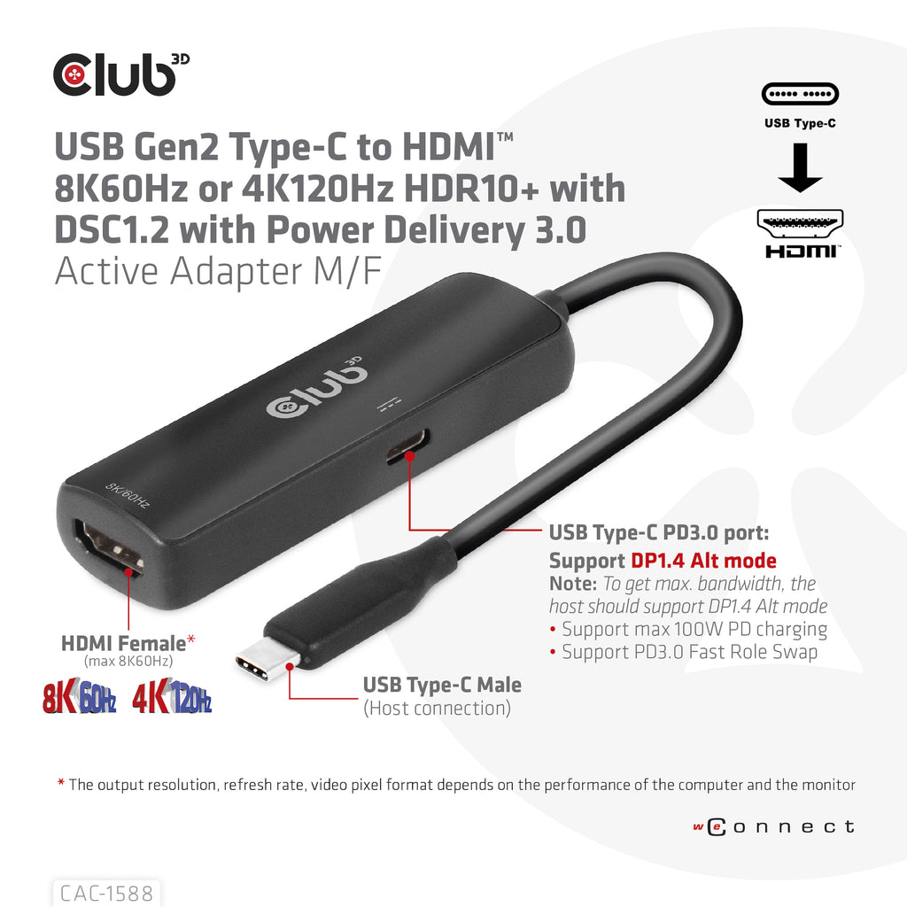 CLUB3D CAC-1588 adaptador de cable de vídeo 0,17 m USB Tipo C Negro (6)