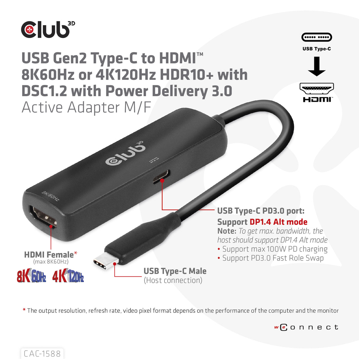 CLUB3D CAC-1588 adaptador de cable de vídeo 0,17 m USB Tipo C Negro (6)