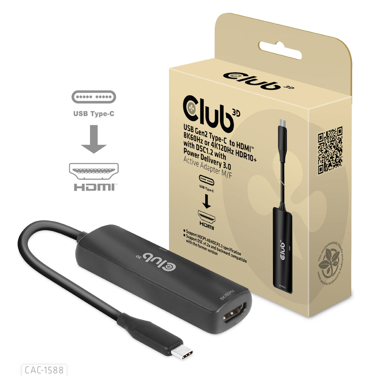 CLUB3D CAC-1588 adaptador de cable de vídeo 0,17 m USB Tipo C Negro (2)