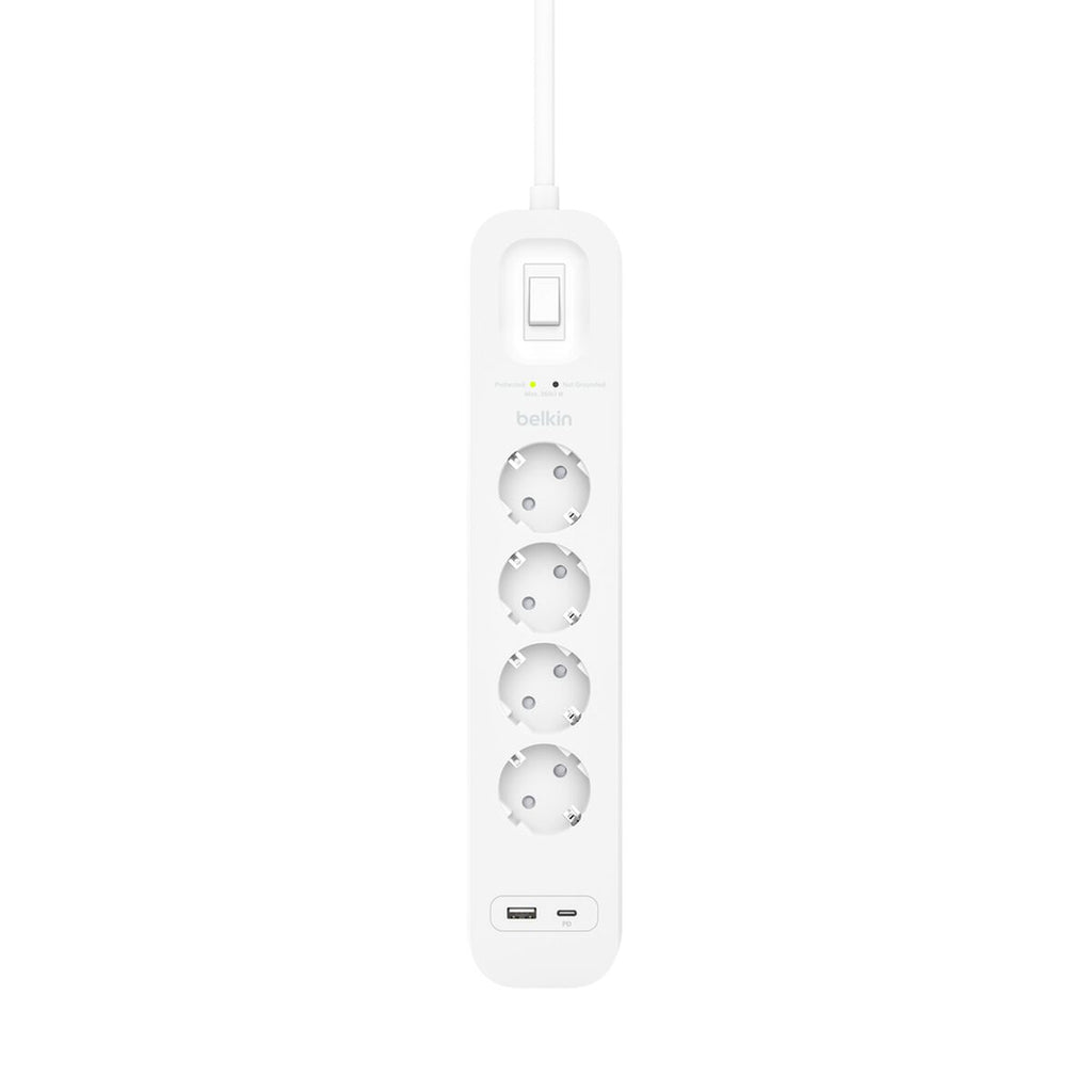 Protector contra sobretensiones - con puertos USB-C y USB-A - conectores de salida: 4 - 2 m cable