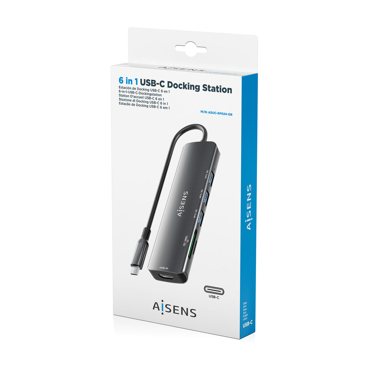 AISENS ASUC-6P024-GR base para portátil y replicador de puertos Alámbrico USB 3.2 Gen 1 (3.1 Gen 1) Type-C (8)