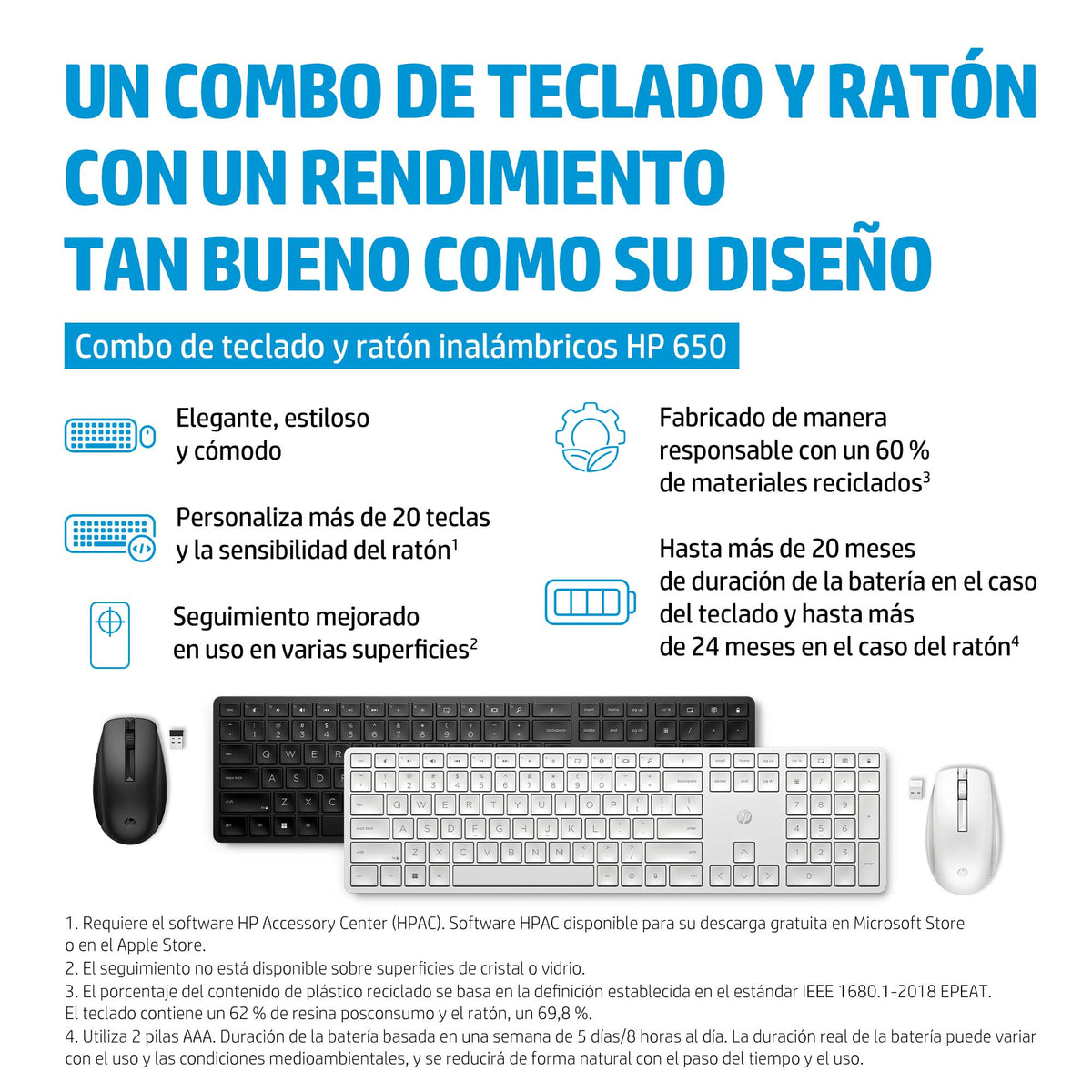 HP 650 Wireless Keyboard and Mouse Combo Black teclado Ratón incluido Hogar RF inalámbrico Negro (7)