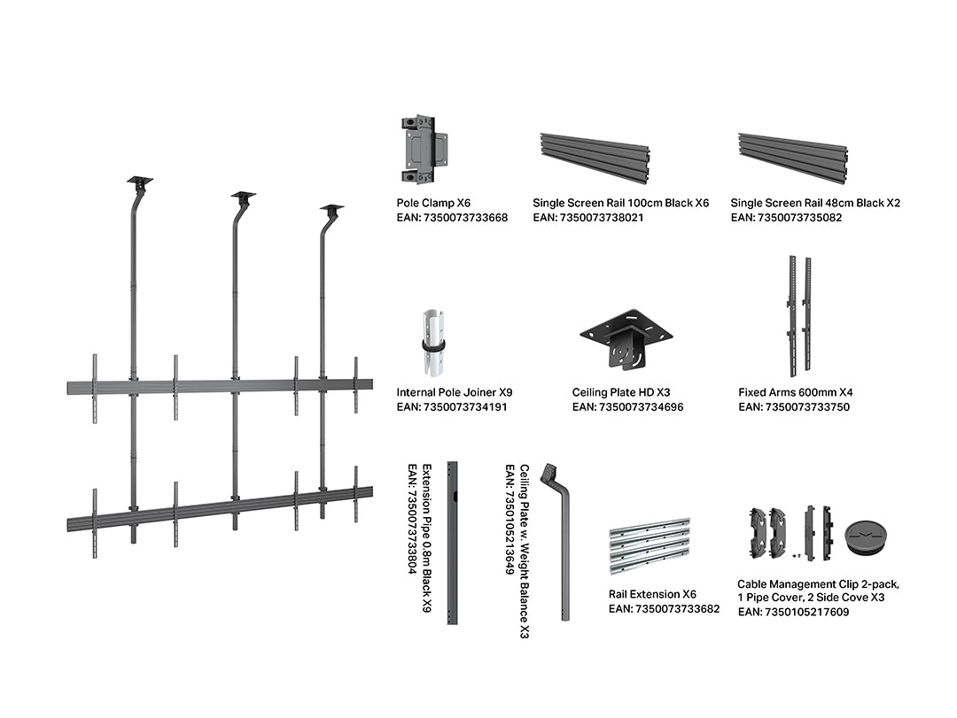 Multibrackets 3930 soporte para pantalla de señalización 2,54 m (100") Negro
